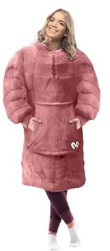 Calmier Wearable Weighted Blanket Hoodie 10Lb – Sensory Clothing – One-Size Glass Bead Wearable Weighted Blankets for Adults, Pink, Adjustable