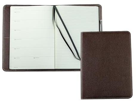 DELMON VARONE - Personalisierbares Kalenderbuch 2026 DIN B5 Leder - Organizer Terminplaner im Hardcover - Notizbuch Kalender mit Stiftschlaufe, Einschubfächer & Merkband (Braun Soft Grain)