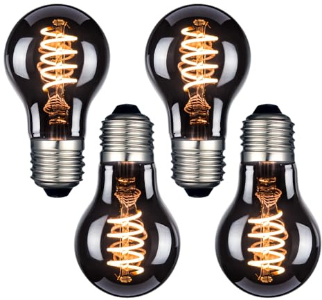 LUXULA 4 Stück LED Filament Leuchtmittel SPIRAL Smoke Bulb A60 E27 4W 40lm | 1800K Warmweiß, dimmbar, Vintage Design, Ambiente Deko Glühbirne, Retro Lampe E27, Edison Filament