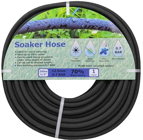Porous Drip Irrigation Hose - Water-Saving Soaker Hose Pipe for Gardens, Flowerbeds, Vegetables, Greenhouses & Potted Plants, 200m Roll to Cut for Custom Irrigation Systems