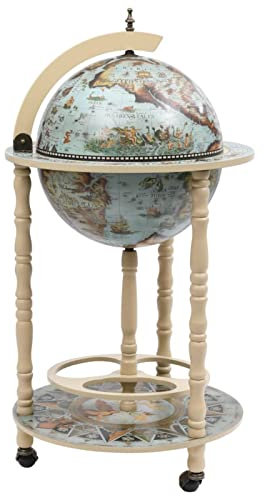Xichuzi Globus-Bar mit Flaschenregal, Servierwagen, Barwagen, Bar Schrank, Holzfass Bar, Bar Equipment, Theke Bar Tresen, Eukalyptusholz Blau