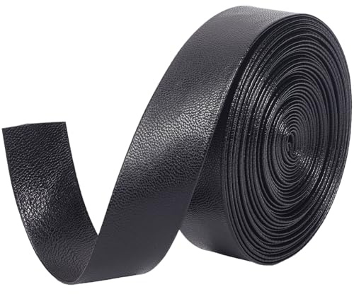 GORGECRAFT Svarta fuskläderremmar 5 m x 25 mm läder trimningstejp vikbara läderremsor 1 mm tjocka lammskinnsstruktur PU-läder platt lädersnöre för gör-det-själv sömnad hantverk smyckestillverkning