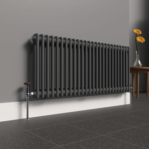 Lux Heat Anthracite Grey Horizontal 2 Column Traditional Radiator 500mm (H) x 1190mm (W)