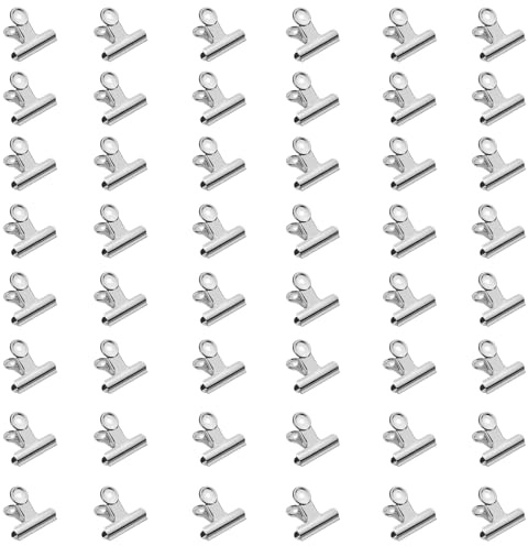 50 Stück Kleine Bulldogge Büroklammern, 22mm Mini Metall Klammern, Multi-function Scharnier Clip Briefklemmer für Tags Taschen, Fotos,Zeichnungen, Kunsthandwerk, Büro, Küche (Silber)