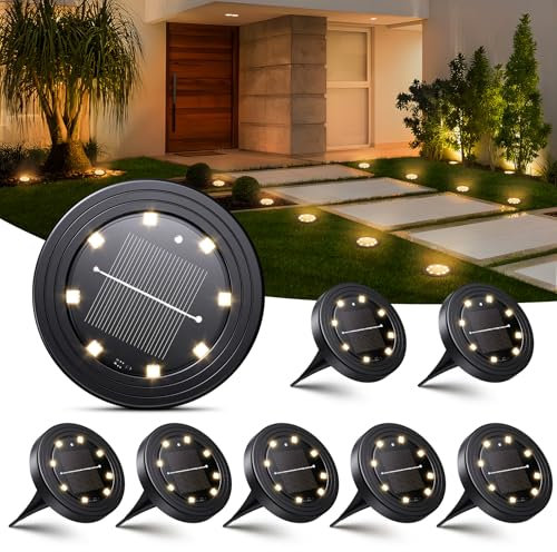 NIBSHOOM 8 Pezzi Luci Solari da Giardino, IP68 Impermeabili Faretti Solari a Led da Esterno, 8 LED Lampade a Lunga Durata, Luci Esterno per Giardino, Terrazze (Bianca Calda)