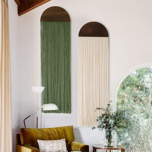 Flber 2 Makramee-Wandbehänge im Boho-Stil, handgefertigte runde Quasten, 35 cm breit x 130 cm lang, für Wohnzimmer, Schlafzimmer oder als Kopfteildekoration | Böhmischer Stil, Kinderzimmer, Wohnung, Büro, Akzent, Premium-Baumwollseil, handgefertigte Textur, warme Innenberührung