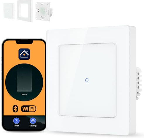 AVATTO Smart WLAN Lichtschalter passt 55 Systemstandard und Mit Alexa, Google Assistant Sprachsteuerung und Smart Life App Fernbedienung, Glasfläche,Touchscreen (Neutralleiter Erforderlich, 1 Weg)