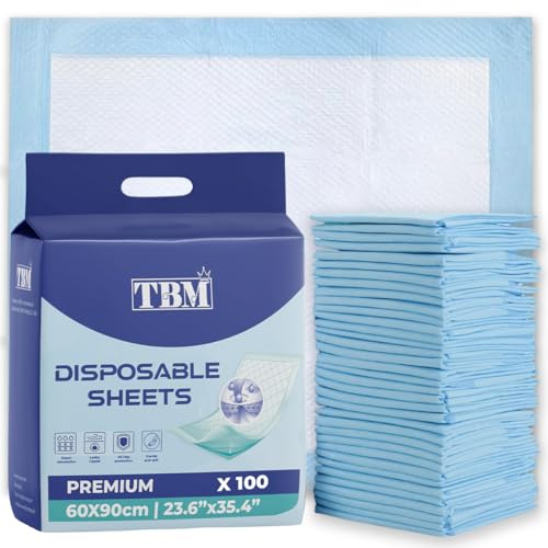 TBM 100 Disposable Incontinence Bed Pads 60 x 90 | Absorbent Underpad, Bed Mats, Incontinence Pads, Incontinence Sheets, Bed Pads, Incontinence Bed Sheets (2 PACK OF 50)