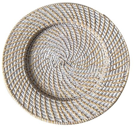 Colcolo Rattan Charger Plate Woven Serving Platter Photo Props Food Ssnack Serving Tray Rattan Fruit Tray for Picnic Party Countertop, white