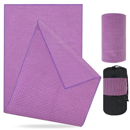 flintronic Mikrofaser Hot Yoga Handtuch, Yoga Handtuch rutschfest, 183x63cm, für Yogamatte, Decke oder Fitness-Zubehör Saugfähig Schnelltrocknend Yogatuch mit Kühlendes Handtuch (Lila)