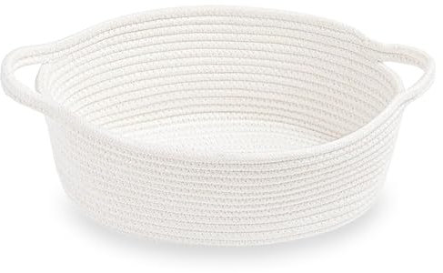 Calkkrer Weiß Geflochtener Baumwollseil-Korb mit Griff, Leerer Geschenkkorb, Praktischer Aufbewahrungskorb für Baby-Spielzeug, Dekorativer Organizer für Kinderzimmer
