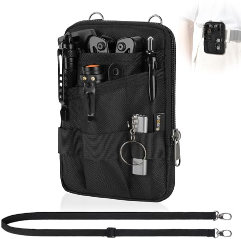 Likesing Pocket Tool Pouch, Oxford Pocket Organizer with Removable Strap | EDC Belt Organizer with 6 Pockets and 3 Slots, Small Tool Pouches EDC Pouch for Men, Molle Duty Belt Pouch Gadget Organized