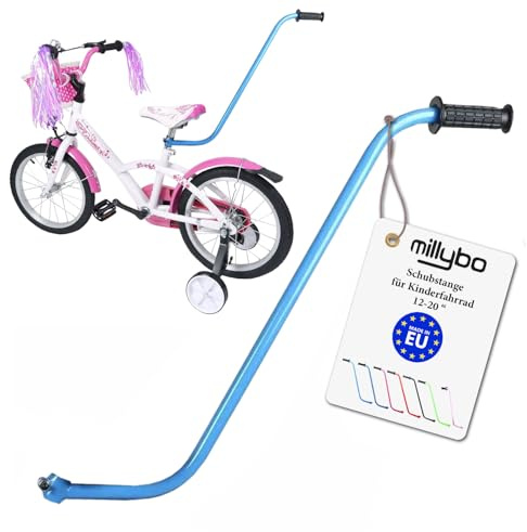 millybo UNIVERSELLE Schubstange für Kinderfahrrad Schiebestange Lernhilfe (hellblau)
