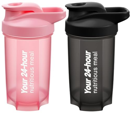 Alaoo Botella Mezcladora, 500ML 2PCS Vaso de Batido de Proteína en Polvo con Bola Mezcladora, Coctelera de Proteínas a Prueba Fugas para Fitness, Deportes, Gimnasio, Botellas de Bebidas (Negro+Rosa)