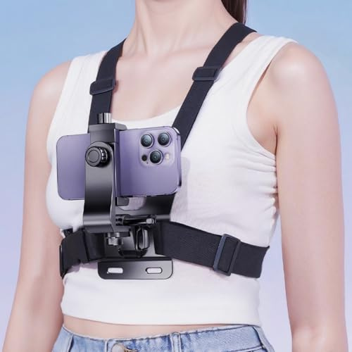 Mobile Phone Chest Mount Harness Strap Holder Cell Phone Clip for Recording VLOG/POV, Universal Accessories Kit for Most Action Camera and Cellphones
