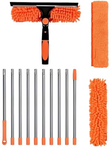 Kit De Nettoyage De Vitres 2 en 1,Long Plumeau Extensible,Brosse À Toiles D'Araignée Longue Portée,pour Toiles D Araignée Ventilateur Mur Fenêtre Meuble Et Espaces