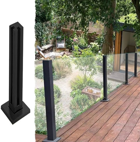 Ringhiera in vetro nero – Sistema di balaustra quadrata in acciaio inox 304 per balcone, giardino, terrazza, patio, altezza 130 cm, con set di morsetti ad angolo nero