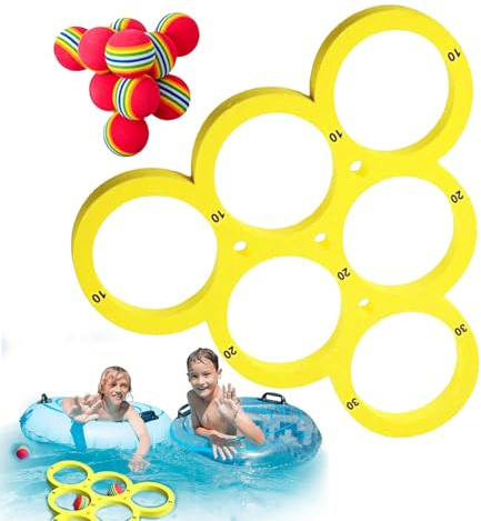 Pool Spielzeug Erwachsene Und Kinder, Dreiecks Pool Schwimmbad Wurfspiele, Wasserspielzeug Kinder, Poolspiele Mit Punktzahl, Poolringwurfspiele, Wassersport Spielset Mit 10 Bällen Und EVA Rings