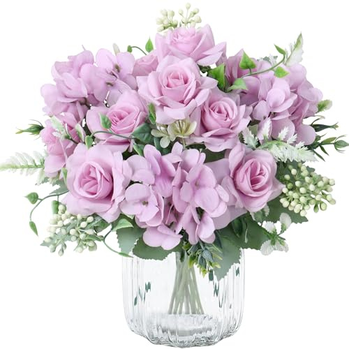 SOMYTING 3 Bündel Rosen Künstliche Blumen Kunstblumen Wie Echt (Lila) | Künstliche Rosen Blumenstrauß Fake Rosen Seidenblumen für Hochzeitsfeier, Tischdekoration, Garten, Wohnraumdekoration