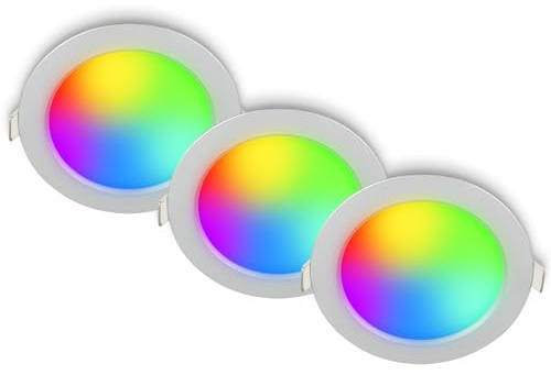 BRILONER - 3er Set LED Einbaustrahler 230V mit Fernbedienung, dimmbar, RGB, CCT wamweiß bis kaltweiß, LED Spot, Deckenspots, Einbauleuchten, Badezimmer, Einbauspots, 12x4 cm, Chrom-matt
