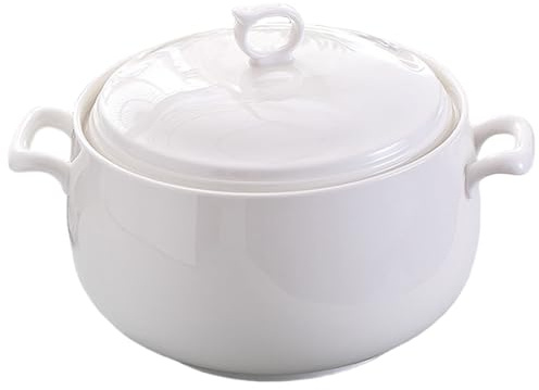 Obelunrp Soup Tureen 3000ml Round Ceramic Serving Bowls with Lids Heat-Resistant Soup Bowls with Handles Microwave Safe for Restaurant Home Kitchen, with Handles