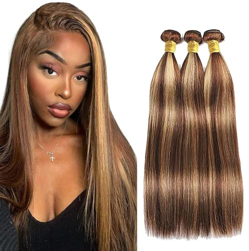 Tuheerst P4/27 Highlight Blonde Color Straight Human Hair Bundles Invisible Kontless Pre Plucked Virgin Human Hair Extension For Woman 3 Bundles Total 150g 16 18 20 Inch