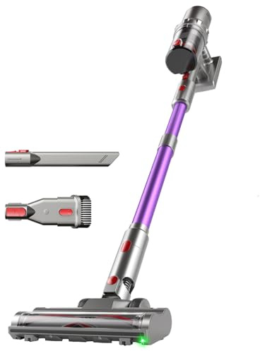 Hearten 4-in-1 Akku Staubsauger Kabellos mit LED Display und Anti-Wickel-Bürste, One-Touch-Bedienung, Kabelloser Staubsauger mit LED-Beleuchtung für Tierhaare/Teppiche/Hartböden.