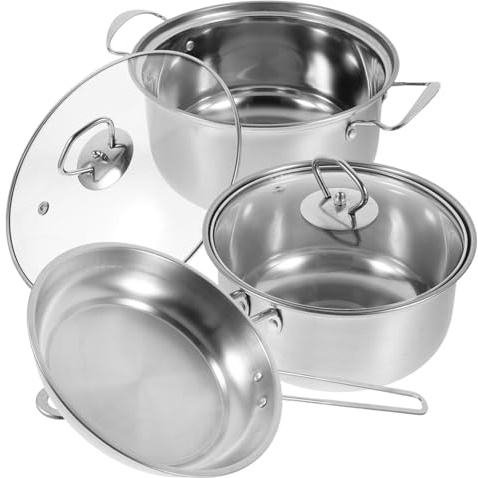 Toyvian Set de Ustensiles de Cuisine Acier Inoxydable avec Couvercles Poêle à Frire Casserole Soupe et Petit Pot à Lait Manche Acier Confortable Chauffe Rapide et Uniforme Usage