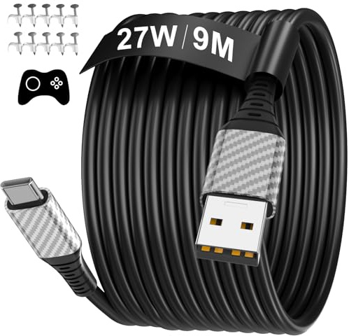 AIAUXAI USB C Cable 9M,Extra Long USBA to USB C Power Extension Cable Black | USB C Charger Cable Compatible with Xiaomi/Eufy Cam/Blink Mini Outside Security Cameras for Galaxy/AndroidPhone/Power Station