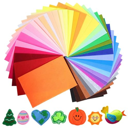 50 Farben Bastelfilz, Polyester Filzplatten 15 x 20 cm Bunte Filz zum Basteln 1mm Filzstoff Felt Fabric mit Bunter für DIY-Projekte Handwerk Nähen Projekte Patchwork Decoration