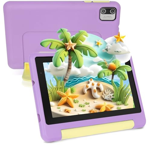 Freeski 7 Inch Android 13 Kids Tablet, 8GB+64GB(128GB Expandable), 1024x600 HD Screen, 2500mAh, 0.3MP+2MP Dual Camera, WiFi 6, BT5.2, Parental Controls, Tablet for Kids with Shockproof Case(Purple)