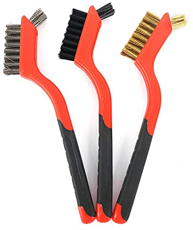 KIMISS Juego de Mini Cepillos de Alambre de 3 piezas: Cepillos de Acero Inoxidable, Nailon y Cobre para una Eliminación y Limpieza Eficientes del óxido (7in)