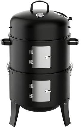 KEYO GRILL Barbacoa de Carbón Portátil - Ahumador Barbacoa 3en1 Resistente con 2 Rejillas y Termómetro Integrado, Parrilla para Exteriores para Camping, Fiestas, Picnic
