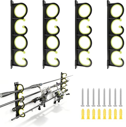 BORDEAG Support De Canne à Pêche: 2 Paire Porte Canne à Pêche, Support Cannes à Pêches Ratelier Pouvant Contenir 8 Cannes Pour Garage, Cabane, Sous-Sol, Bateaux, Montage Plafond Ou Mur