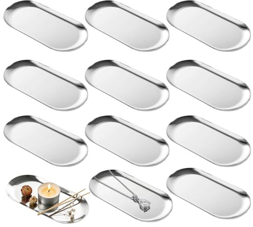 AZKEEGREY 12 Pcs Oval Stainless Steel Decorative Tray 7 Inch