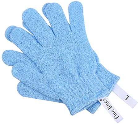 Fine Lines - Exfoliating Shower Gloves, Blue | Exfoliating Glove for Bath scrub, Dead Skin Remover | Exfoliating mitt | Body Scrub Gloves with Hanging Hoops | Protected Design