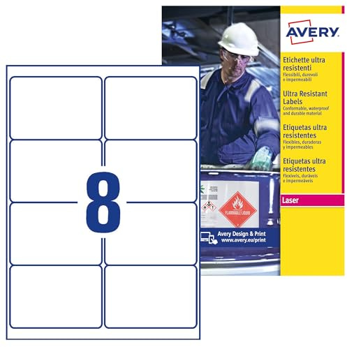 Avery Zweckform L7914-10 Ultra-Resistente Folien-Etiketten, 99.1 x 67.7 mm, 10 Blatt, 80 Etiketten, weiß