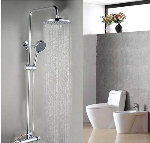 Gowe Luxe Laiton précipitations robinet de douche, douche thermostatique Barre de rail, colonne de douche à fixation murale