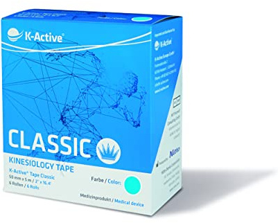 K-Active Kinesiologie Tape Classic BLAU, wasserabweisend und hypoallergen, 50 mm x 5 m, 6er Box