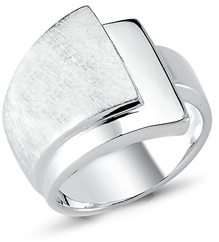 Vinani Damenring, 925 Sterling Silber – Schichten-Design mit 3 Ebenen, gebürstet und poliert, breites massives Band, handgefertigter zeitloser Schmuck für Damen, Größe 52 Modell 2RSC52