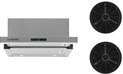 Klarstein Vinea - Hotte, îlot 60 cm + 2 filtres, recyclage d'air, 610 m³/h, argent