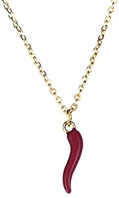 inSCINTILLE Collana Donna con Corno Portafortuna in Acciaio Inossidabile con Catena Regolabile (Collana Oro - Peperoncino Rosso, Acciaio inossidabile)