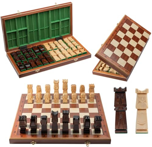 Master of Chess Deluxe Schachspiel aus Holz, 50 cm, 100 % handgefertigt, Schachbrett und 32 authentische Skulpturen, für 2 Spieler ab 8 Jahren