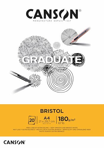 Canson Graduate Bristol,album collato lato corto,carta extra liscia e extra bianca, A4,20 fogli,180 g/m