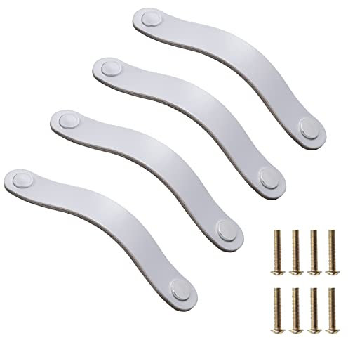 JeogYong Ledergriffe 4 Stück Schrankgriffe Möbelgriffe mit Schrauben Leder Griffe Möbel Schrankknöpfe Vintage Türgriffe für Schrank, Badschrank, Kommode, Schublade, Küchen (128 mm, Silber)