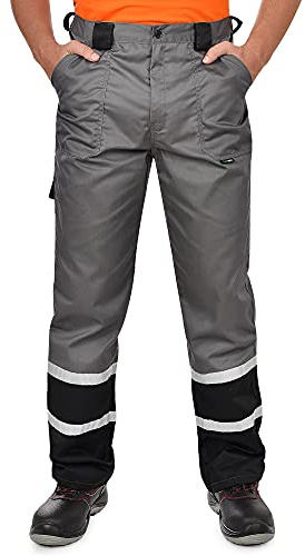 BWOLF Char arbetsbyxor för män, klassisk med reflekterande ränder, arbetsbyxor, män, 5 multifunktionella fickor, blå/grå, GRÅ, 4XL