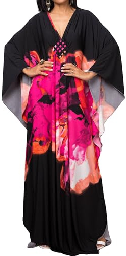 Bsubseach Plus Size Caftan Dresses for Women Swimsuit Cover Up Batwing Sleeve Summer Outfits Kaftan Dress Rose Orange