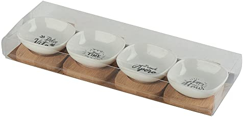 Set de 4 ramequins « frensh apéro »/ « good time » / « happy hour » / « dolce vita » en céramique sur planche individuelle - Country Casa
