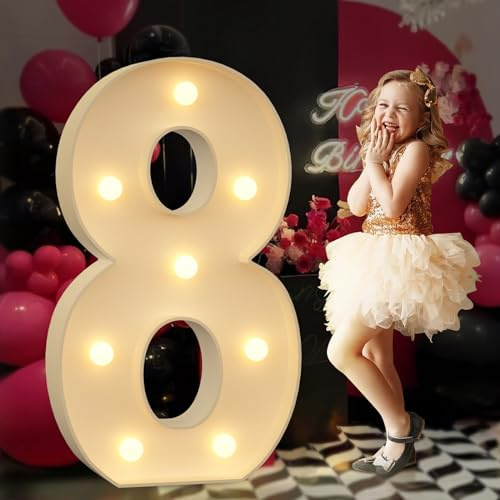 Tongjoy Marquee Light Up Numbers 8, 3FT Marquee Number Balloon, Marquee Light Up Numbers for Party Decoration, Birthday Decor, Anniversary Party Decorations, Balloon Arch Kit