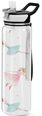 CHIFIGNO Vattenfärg ballerina rosa blå 92 cl vattenflaska med sugrör och handtag, resevattenflaska med bärrem, BPA-fri tritan vattenflaskor för skoj, sport, fitness